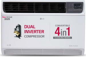 LG 2025 Model Convertible 4-in-1 Cooling 1.5 Ton 3 Star Window Dual Inverter with Faster Cooling and Energy Saving, 4 Way Air Swing, HD Filter and Top Air Discharge AC  - White