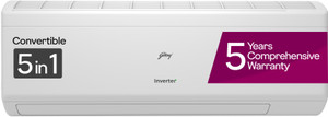 Godrej 2024 Model 1.5 Ton 5 Star Split Inverter 5-In-1 Convertible with Heavy Duty Cooling at Extreme Temperature AC