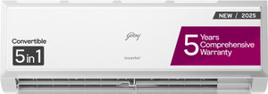 Godrej 5-In-1-Convertible Cooling 2025 Model 1 Ton 3 Star Split Inverter With Heavy Duty Cooling At Extreme Temperature AC  - White