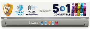 Sharp 2025 Model 5 in 1 Convertible 1 Ton 3 Star Split Inverter 7 Stage Health Filters,Turbo Cool Technology,AntiCorrosive Gold Fin AC  - White