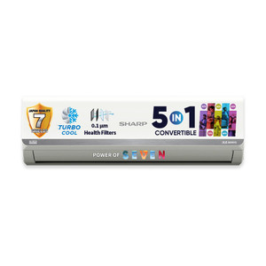 Sharp 2025 Model 1 Ton 3 Star Split Inverter 5 in 1 Convertible7 Stage Health Filters, Turbo Cool Technology, AntiCorrosive Gold Fin AC