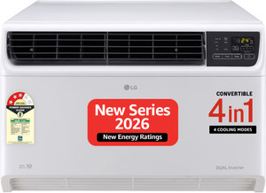 LG 2026 Model 1.5 Ton 3 Star Window Dual Inverter Convertible 4-in-1 Cooling with Faster Cooling and Energy Saving, 4 Way Air Direction (Manual), Clean Filter Indicator, HD Filter and Top Air Discharge AC