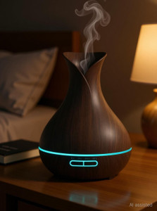 ReNe-Maurice Aroma Essential Oil Diffuser Ultrasonic Cool Mist Humidifier 400ml Tank Capacity with 7 Color Mood Changing LED Lights - Wood Grain Black and 15ml Diffuser Set RENEULTRASONICW400