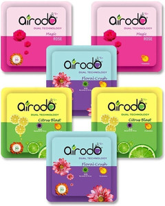 AIRODO Power Pocket Gel Assorted Mix Scents Air Freshener, Citrus Blast, Magic Rose, Floral- Blocks Power Pocket Gel Air Freshener | Assorted Mix Scents | Pack of 6
