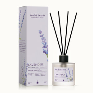 Soul & Scents Lavender Diffuser Set Lavender Reed Diffuser Set - 50ml | Blend of Rosemary and Vanilla | Get 5 Rattan Reed Sticks | Smoke Less Room Freshener for Home, Bedroom, Living Room & Office