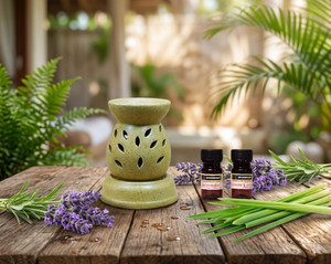 DEVERAUX LAVENDER, LEMON GRASS Diffuser Set CERAMIC LAMP SHAPE BROWN ELECTRIC OIL DIFFUSER FOR HOME FRAGRANCE (WITH 02 PC 10 ML AROMA OIL LAVENDER & LEMON GRASS)