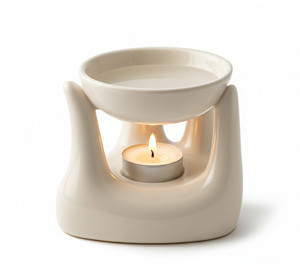 Floryn decor Scented Diffuser Set Ceramic Aroma Oil Diffuser Burner for Home Fragrance | Hand Shaped Essential Oil Burner with Tealight Candle Cream