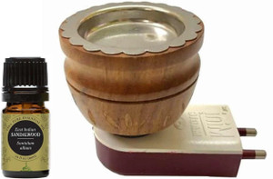 CraftQua Sandalwood Aroma Oil Wooden Diffuser Set, Aroma Oil Electric New Wooden Kapoor dani cum Aroma Oil Diffuser For Fragrance And Ambience|Direct Plug-In Incense Burner/Kapoor Dani|Sturdy High Quality Plug For Better Support Wooden Incense Holder (Brown)