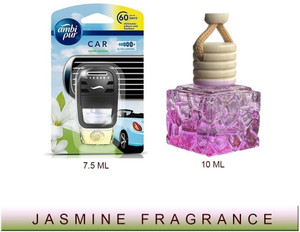 Ambipur car air freshener for vents Jasmine(7.5 ml)essential oil Hanging glass bottle Blocks, Diffuser Set Air Freshener/Purifier Pur Toilet Real Perfume Oil Fresh Jasmine Combo Auto Pearl Car Freshener- Exotic Jasmine, Starter Kit 7.5 ml