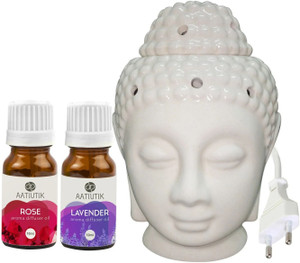 Aatiutik Rose, Lavender Ceramic Buddha Head (Made In India) Electric Aroma Oil with Aroma Diffuser AT-EBUDDHAINDIAN-RS-LV
