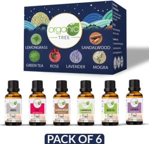 ORGANIC TREE Rose, Mogra, Lemongrass, Lavender, Sandalwood, Green Tea Aroma Oil, Diffuser, Diffuser Set, Spray, Refill, Automatic Spray Diffuser Oil Set | Lemongrass, Lavender, Mogra, Rose, Sandalwood, Green Tea | Diffuser Refil Oil For Fragrance- Home, Office, Washroom & Aromatherapy