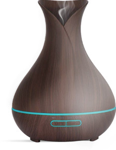 ReNe-Maurice Aroma Essential Oil Diffuser Ultrasonic Cool Mist Humidifier 400ml Tank Capacity with 7 Color Mood Changing LED Lights - Wood Grain Black and 15ml Diffuser Set RENEULTRASONICW400