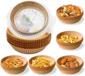हस्थिप 50Pcs Air Fryer Disposable Paper Liner, Non-Stick Parchment Paper Plate-6.3inch 50 का पैक डिनर सेट