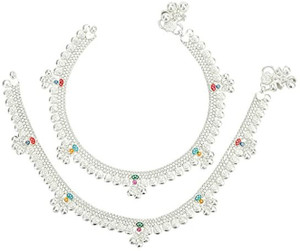 RN PAYAL TRADITIONAL TRENDY SILVER COATING JEWEL Brass, Copper Anklet