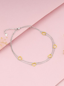 GIVA 925 Silver Dual Tone United Hearts |Lifetime Plating Sterling Silver Toe Anklet