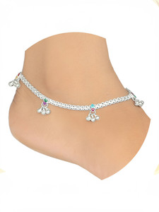 SHASHI ORNAMENTS 10.2inch 32gms Women and Girls Silver Plated White Metal Payal Anklets Indian Traditional Ethnic Fashion Foot Jewellery Artificial Alloy Anklet