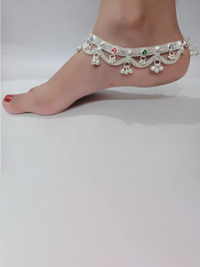 Sanwariya Women And Girl Non-Precious Metal Silver Plated Traditional Indian Payal(Silver) Metal Anklet