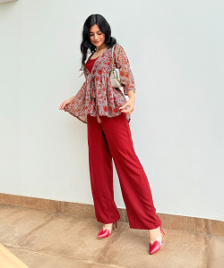Janasya Top Pant Co-ords Set with Jacket