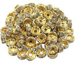 Crafts Haveli Quilling And Jewellery Making Acessories 8Mm Rhinestone Spacers Beads Golden (200Pc)