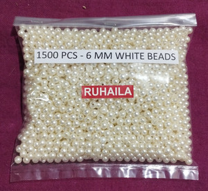 RUHAILA 6 MM WHITE PEARL PLASTIC BEADS FOR EMBRIODERY JWELLERY CRAFT 1500 PCS