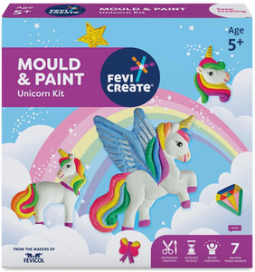 Fevicreate Mould & Paint Unicorn Kit, Creates Fridge Magnets, Screen-Free Enagement 5+ Yrs