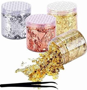 sumerawarq Gold Leaf Metallic Foil Schabin Gilding Metal Leaf Flakes Three Bottles Kit