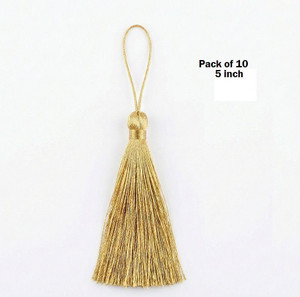 Prishali 10 Pcs Handmade 5 Inch Gold Zari Tassels for DIY Crafts, Decor & Keychains