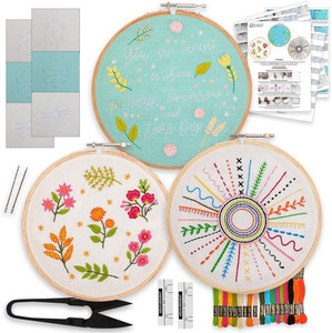 Embroiderymaterial Cross Stitch Hand Embroidery Kit For Beginners With Printed Fabric, Combo Of 3