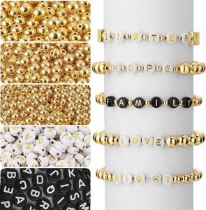 Qroof Alphabet Beads Round Letter for Jewelry Making White Black Letter, Spacer