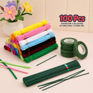 OPALINE DIY Pipe Cleaner Craft Kit 100 PCS Chenille Stems with Floral Sticks