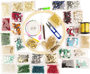 Qroof Aari Work,Maggam Work Materials Kit, Kundan Bulge , Aari Needles , Tools Combo