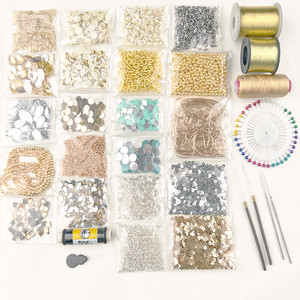 Qroof Aari Work Materials Kit Golden Moti Sewing Pin , Sepia, Zari, Zardosi, Mirrors