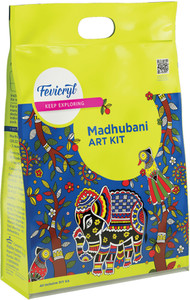 फिदी फ्रेश Madhubani Art kit with Pre-Printed Canvases, Acrylic Paints, Brushes