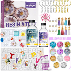 Craftinger Resin Art Keychain Alphabet Making kit With Tassels 200 Gm Resin Moulds & More