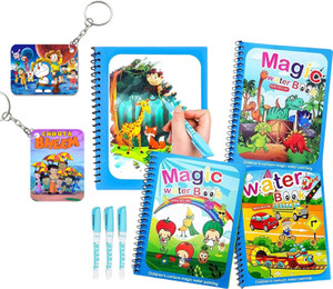 E-DUNIA Magic Water Coloring Books Reusable Reveal Pad Chunky Size 4 books, 4 pens