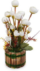 KanRaj White Tulips Artificial Flower with Pot (25 cm, Pack of 1) White Tulips Artificial Flower with Pot