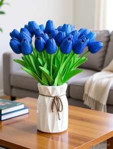 TIED RIBBONS Decorative Artificial Tulips Flowers for Vase Pot Home Decorations Blue, Green Tulips Artificial Flower