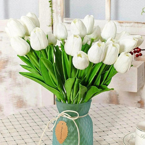 TIED RIBBONS 5 pcs Artificial Tulip Flowers for Vase Pot Home Decorations White Tulips Artificial Flower