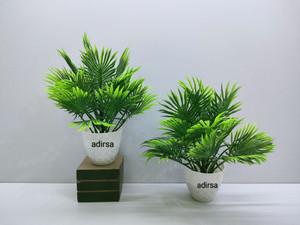 ADIRSA Artificial Palm Leaf Plant with White Pot Bonsai Potted Plastic Faux Green Grass Green Wild Flower Artificial Flower  with Pot