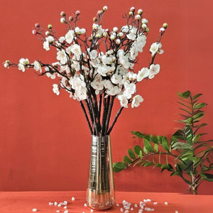 Satyam Kraft Artificial Flowers Fake Blossom Bouquet Stick Flower Without vase Pot ( 3Pieces) White Apple Blossom Artificial Flower