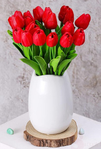 Satyam Kraft 5 Pcs Artificial Rubber Tulip Flower Sticks for Home Decoration and Craft Red Tulips Artificial Flower