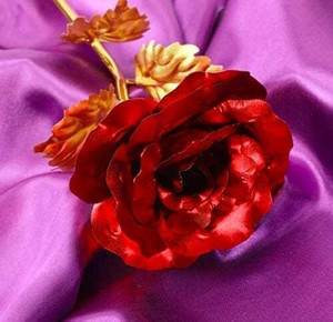 Feastive Celebration 24K_Red & Golden Artificial Rose Flower Gift with Bag – Valentine, Mother’s Day Red, Gold Rose Artificial Flower