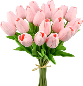 ग्रीन बगीचा GREEN BAGEECHA Tulips Bunch - Realistic Faux Flowers for Vase & Table Decoration गुलाबी ट्यूलिप नक़ली फूल