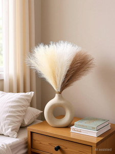 prajna 3 Pcs Artificial Dried Pampas Grass For Wedding,Home Decor(Without Vase Pot) White, Beige, Brown Dried Sticks Artificial Flower