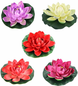 Ryme Floating Multi color Lotus (Pack Of 5) Multicolor Lotus Artificial Flower