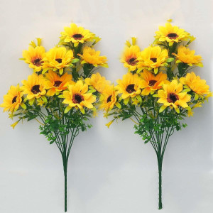 Siddhivinayak Home Decoration Yellow Sunflower Artificial Flower (15 inch, Pack of 2 Yellow Sunflower Artificial Flower