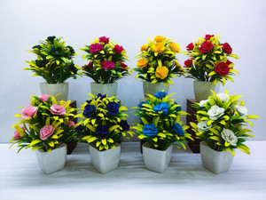 ADIRSA Artificial Plants for Home Office Decor Mix Color Decorative Piece Rose Multicolor Wild Flower Artificial Flower  with Pot