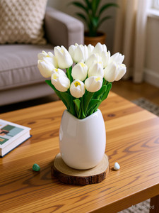 Satyam Kraft 5 Pcs Tulip Flower Bunch Fake Sticks for Decorations White Tulips Artificial Flower
