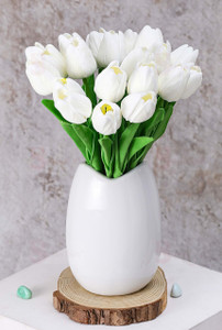 Satyam Kraft 5 Pcs Tulip Flower Bunch Fake Sticks for Decorations White Tulips Artificial Flower