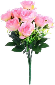 MIFADECOR Artificial Rose Flowers Bunches for Vase 7 Flower Heads (12 inch) Pink Rose Artificial Flower